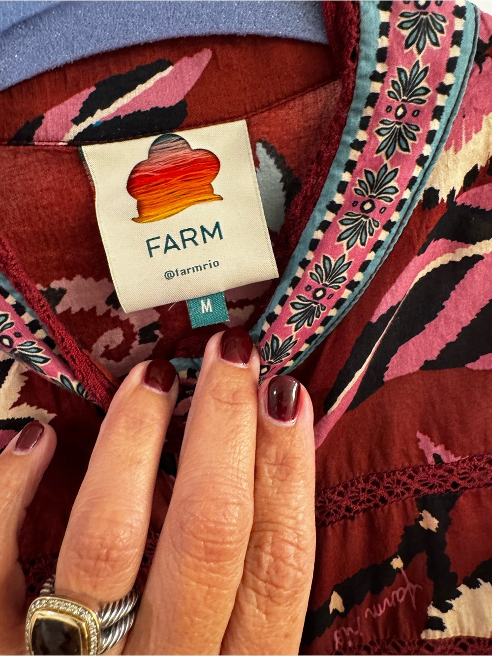 FARM Rio Burgundy Floral Ruffle Button-Front Blouse - Picture 2 of 4